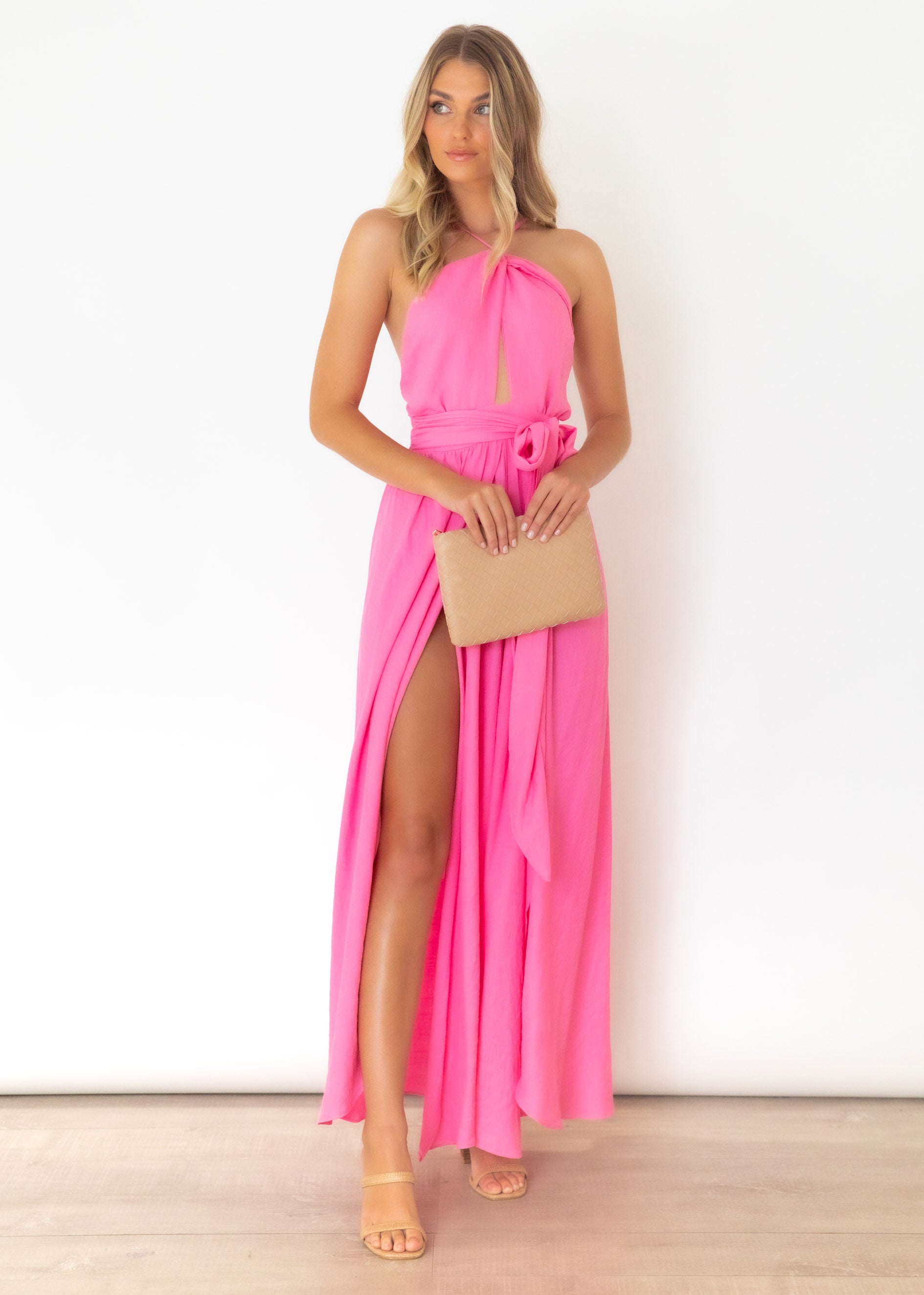 Lorenzo Halter Maxi Dress - Hot Pink